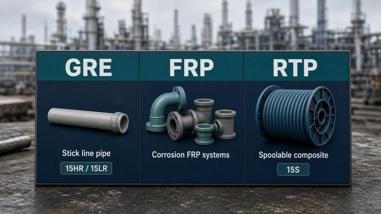 Three-path industrial selector board: GRE stick line pipe, FRP corrosion systems, RTP spoolable composite