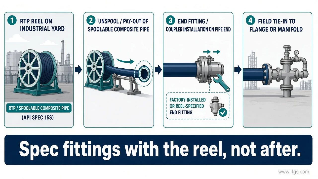Schematic from RTP reel to unspool to end fitting/joint to tie-in