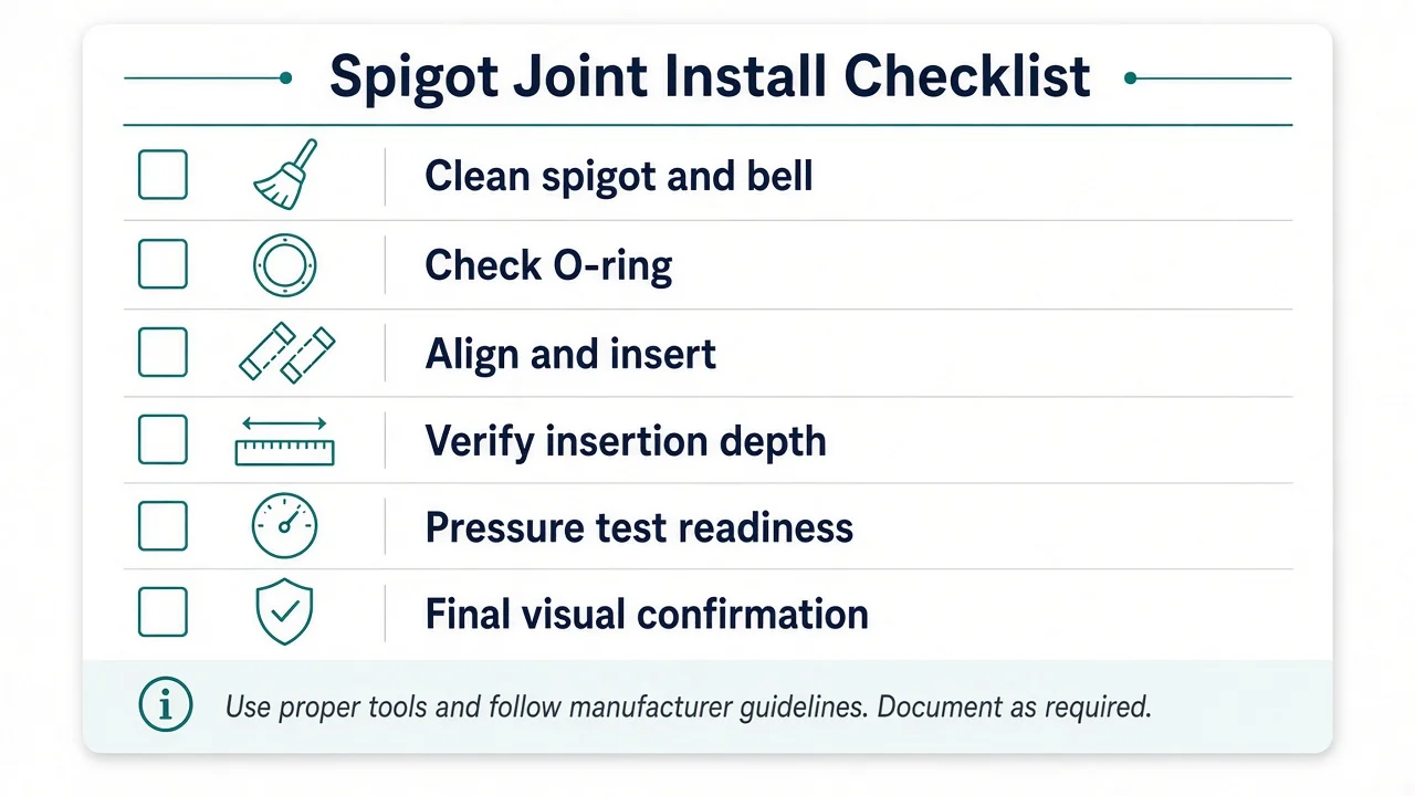 Spigot joint install checklist board