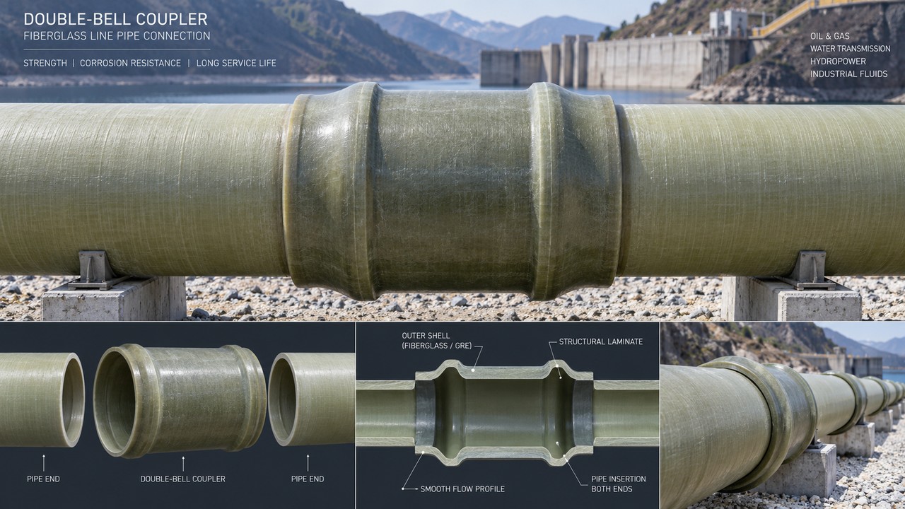 Double bell coupler joint RFQ hero — fiberglass line pipe coupler for industrial RFQ and datasheet request