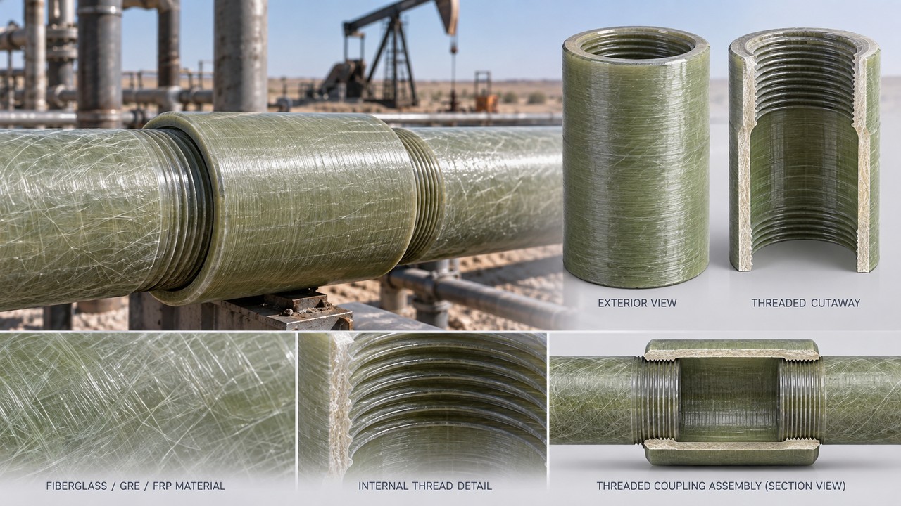 Fiberglass coupling on GRE thread joint — spec before you quote