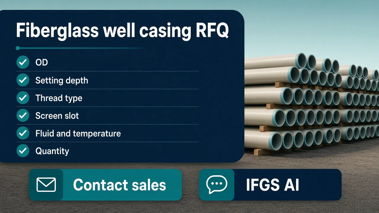 RFQ next step — share OD, depth, thread, screen slot, fluid; Contact sales or IFGS AI.